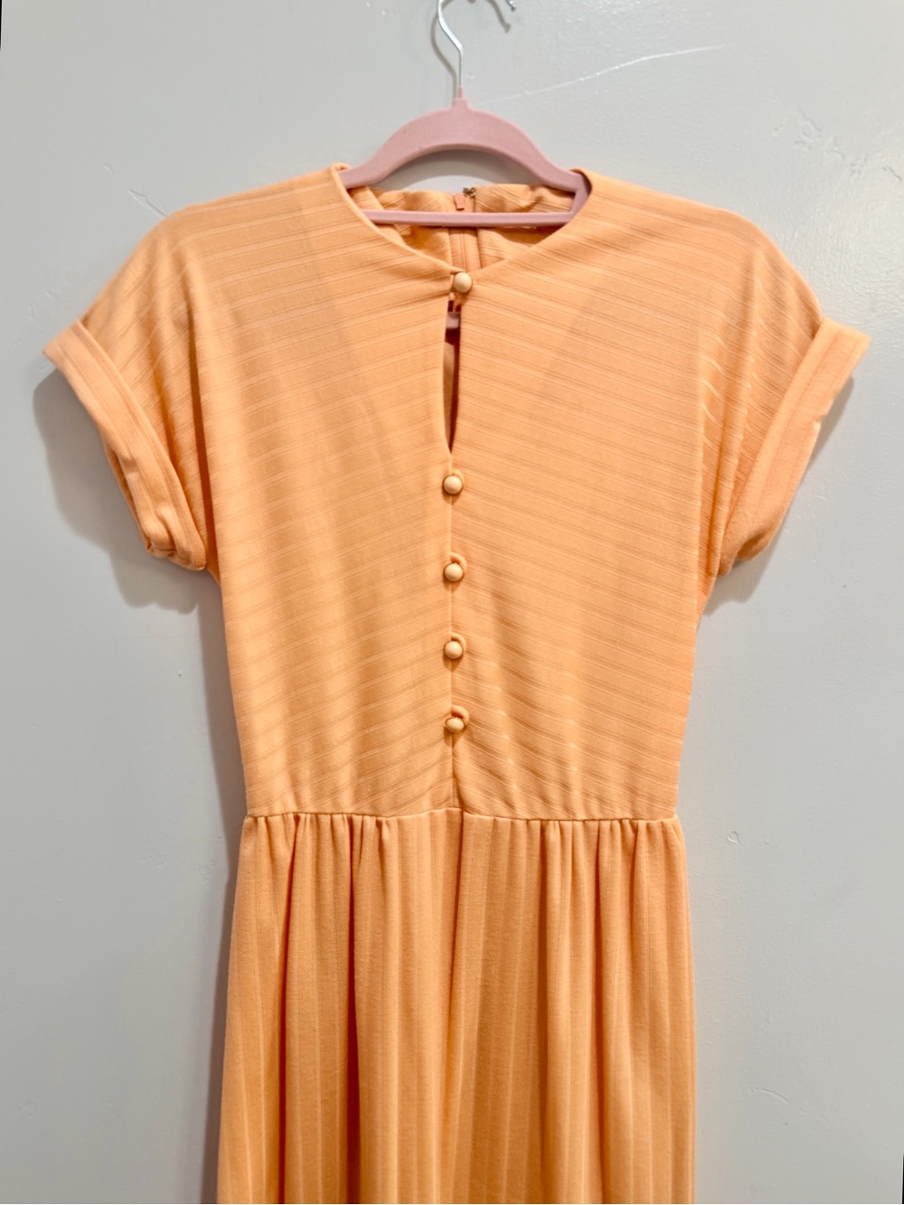 Vintage 70s Claudie Amos Peach Ribbed Knit Midi Dress USA 8 XS Made in England - Picture 3 of 12